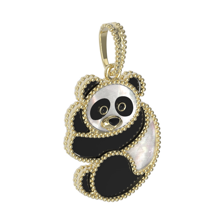 Подвеска из лимонного золота c эмалью, ониксом и перламутром