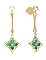 Серьги из лимонного золота 585 пробы c фианитом и малахитом