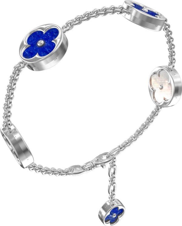 Браслет из белого золота 585 пробы c лазуритом и перламутром