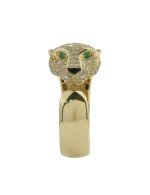 Кольцо из лимонного золота 585 пробы c бриллиантами, изумрудом и ониксом