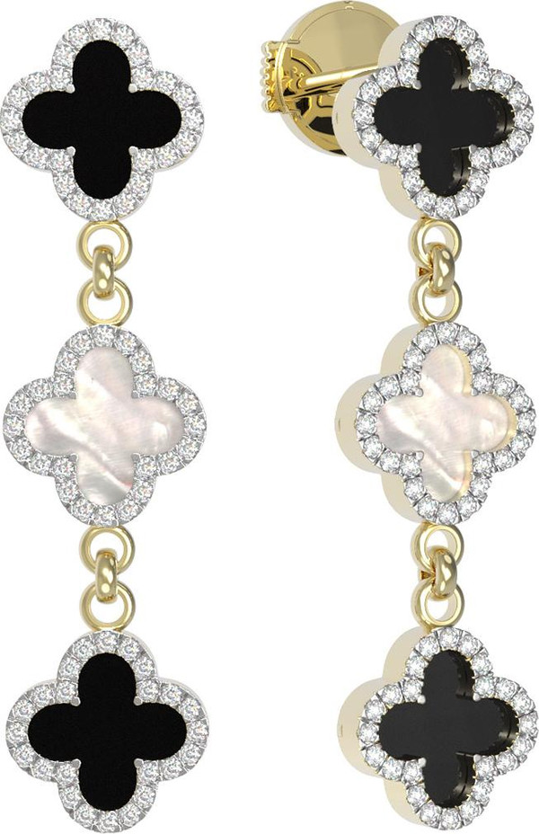 Серьги из лимонного золота c бриллиантами, ониксом и перламутром