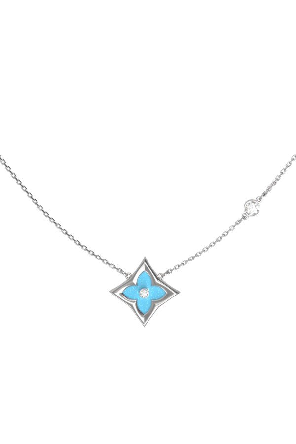 Колье из белого золота 585 пробы c бриллиантами и бирюзой