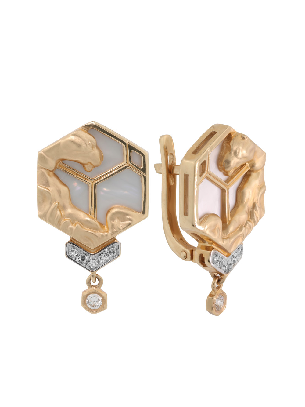 Серьги из золота c бриллиантами и перламутром