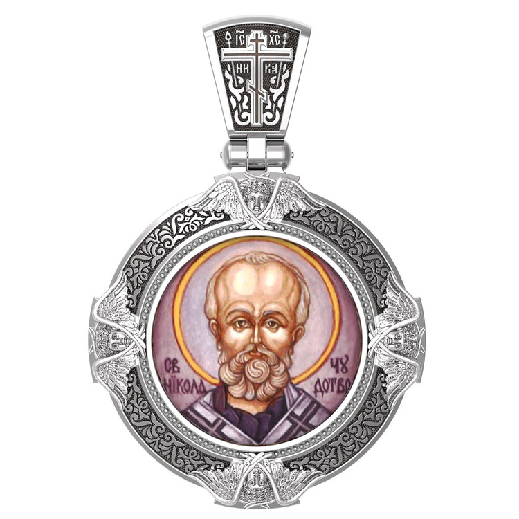 Образок из белого золота c эмалью, иконописью и темперой