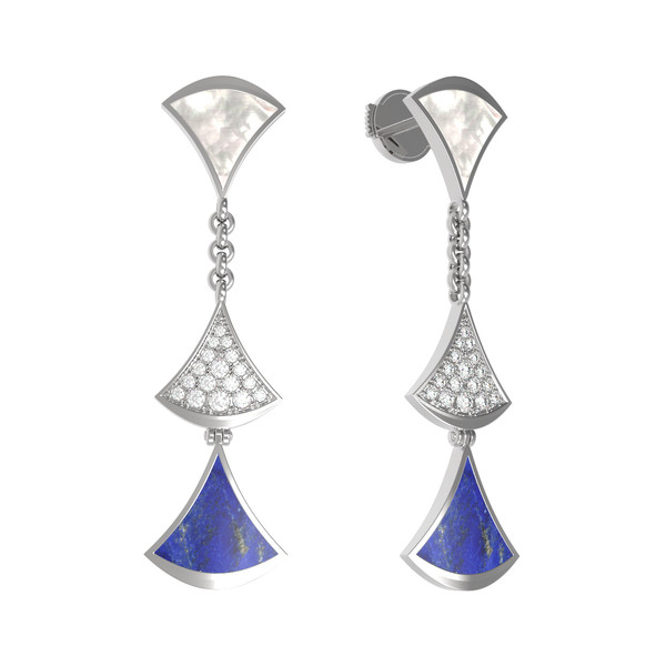 Серьги из белого золота c бриллиантами, лазуритом и перламутром