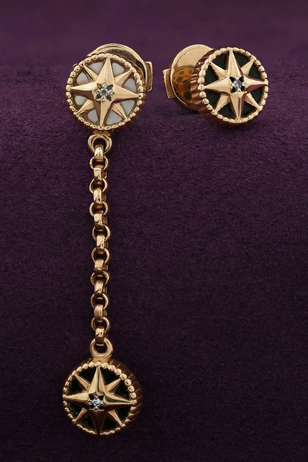 Серьги из золота c бриллиантами, ониксом и перламутром