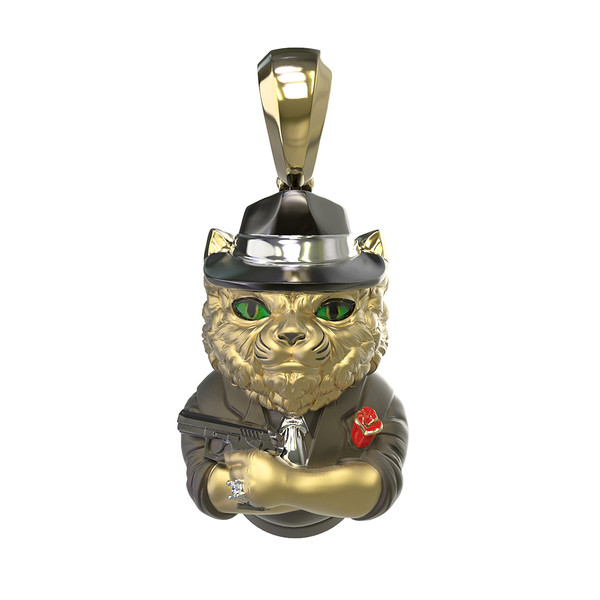 Подвеска из лимонного золота c эмалью, бриллиантами и рубином