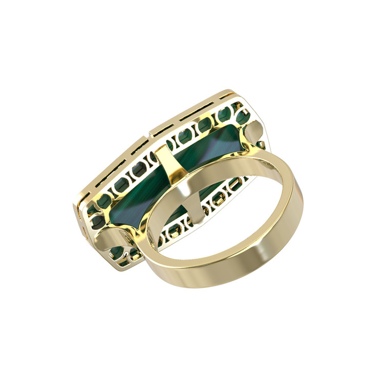 Кольцо из лимонного золота c бриллиантами, рубином и малахитом