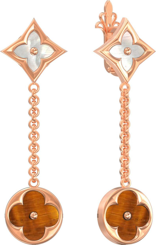 Серьги из золота c тигровым глазом и перламутром