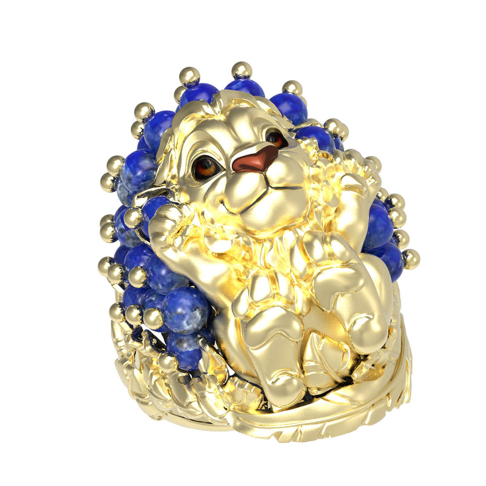 Кольцо из лимонного золота c эмалью и лазуритом