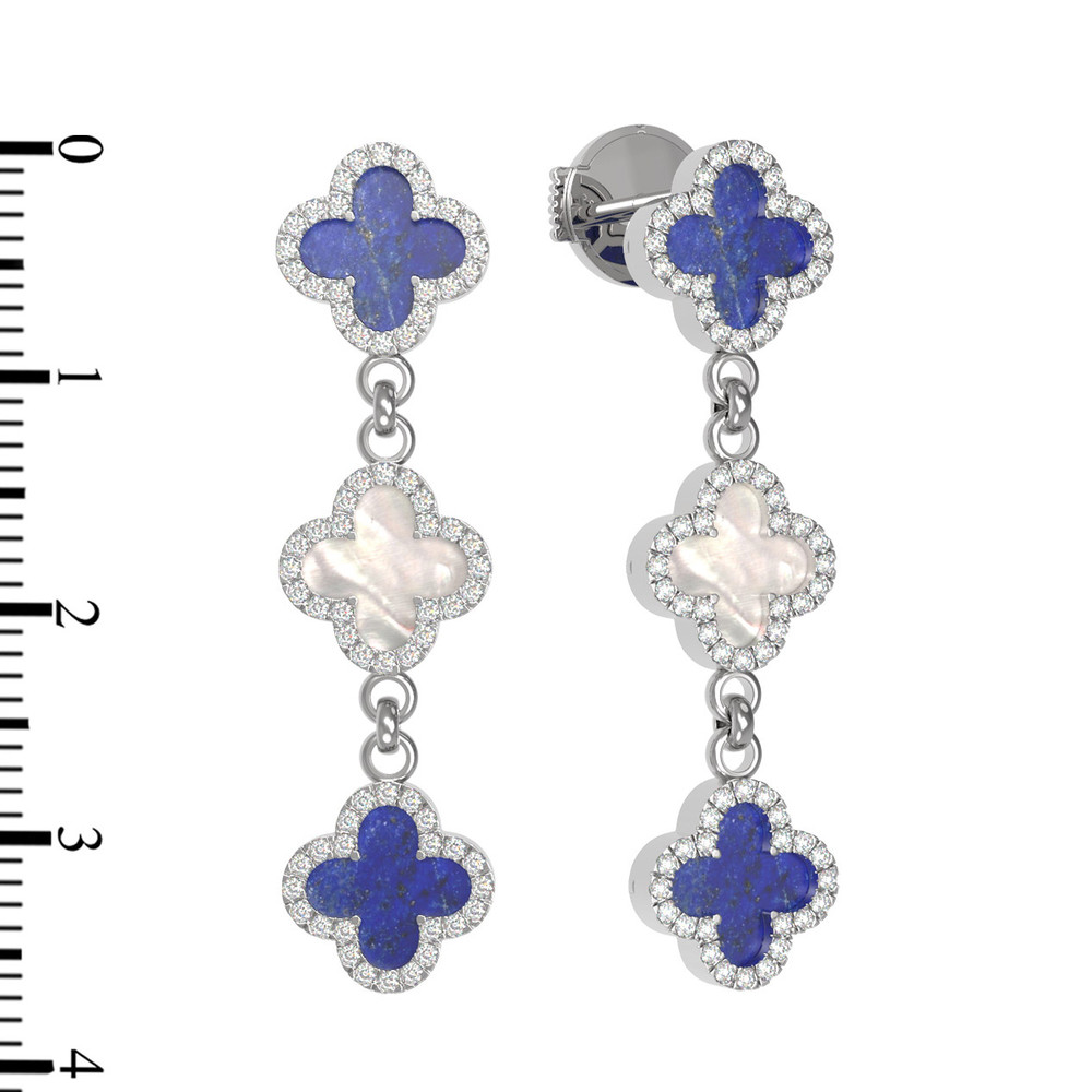 Серьги из белого золота c бриллиантами, лазуритом и перламутром