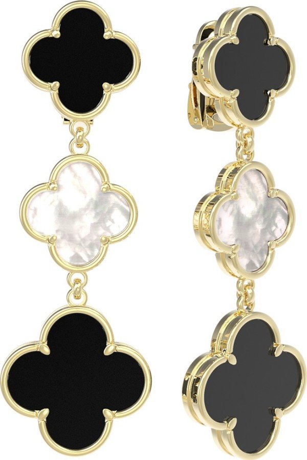 Серьги из лимонного золота 585 пробы c ониксом и перламутром