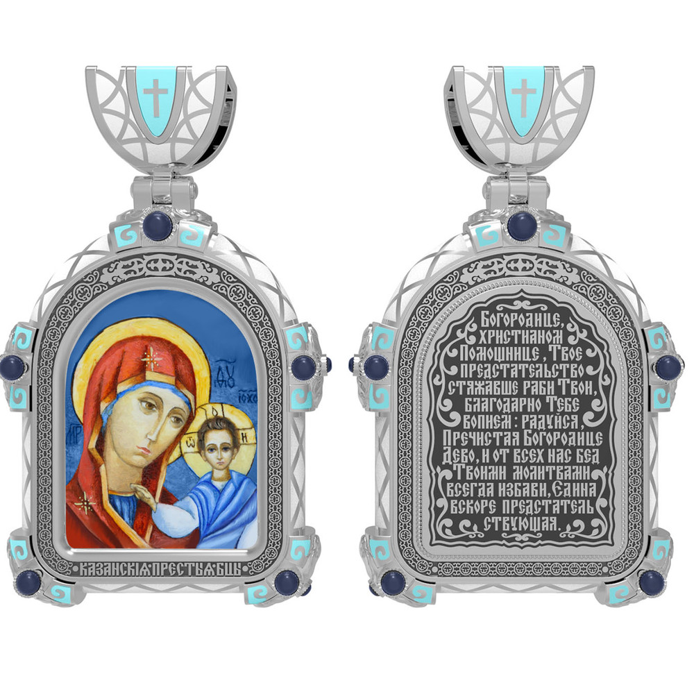 Образок из белого золота c эмалью, иконописью и темперой
