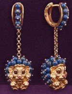 Серьги из золота 585 пробы c эмалью и лазуритом