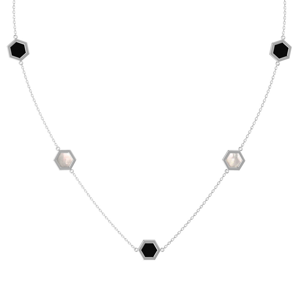 Колье из белого золота c ониксом и перламутром