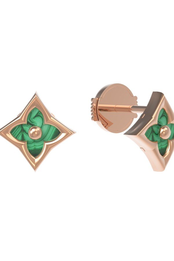 Серьги из золота 585 пробы c малахитом