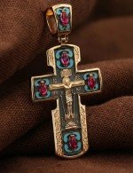 Крест из золота 585 пробы c эмалью и рубином