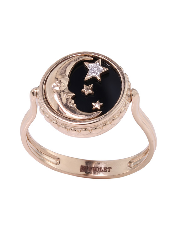 Кольцо из золота c бриллиантами, ониксом и перламутром