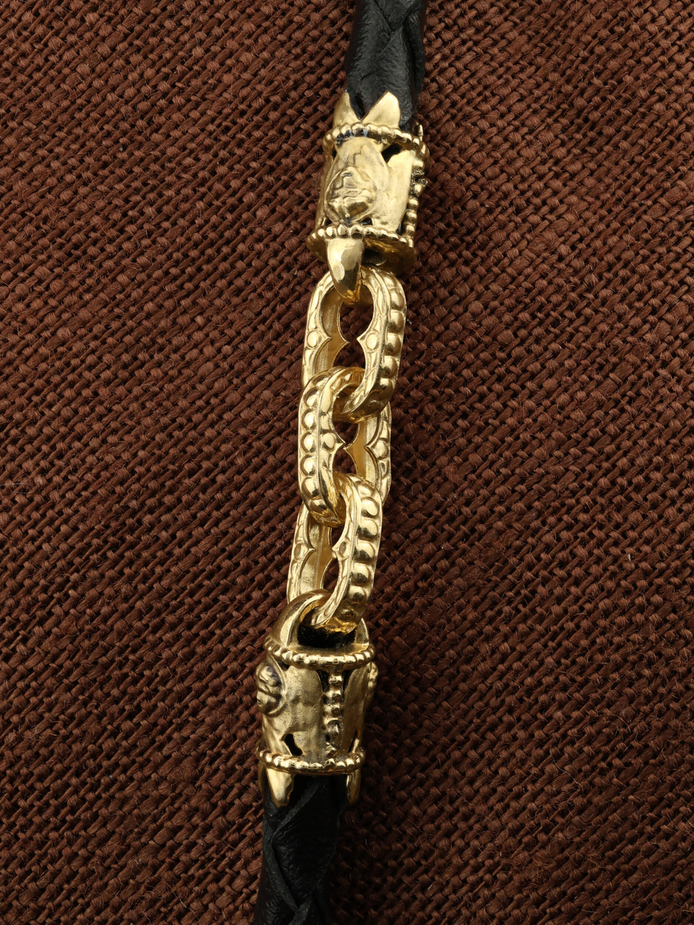 Гайтан из лимонного золота c кожаным шнурком