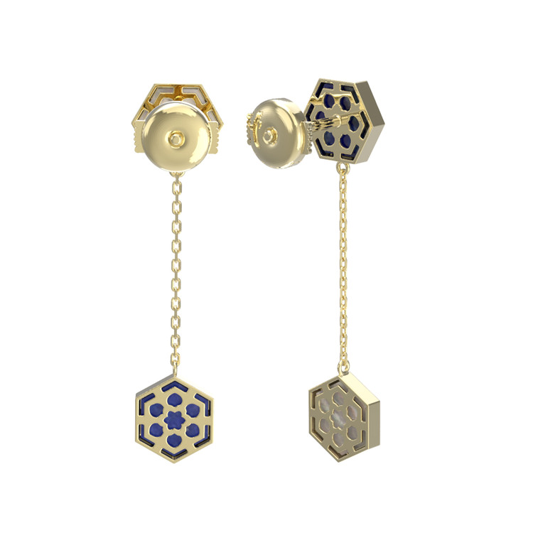 Серьги из лимонного золота c лазуритом и перламутром