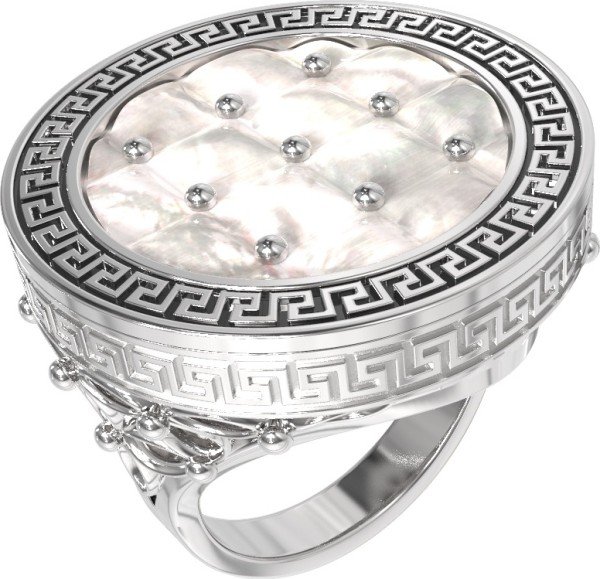 Кольцо из белого золота c эмалью и перламутром