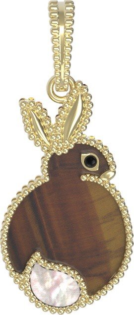 Подвеска из лимонного золота c эмалью, тигровым глазом и перламутром