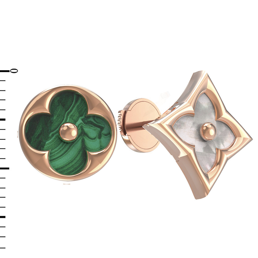 Серьги из золота c малахитом и перламутром