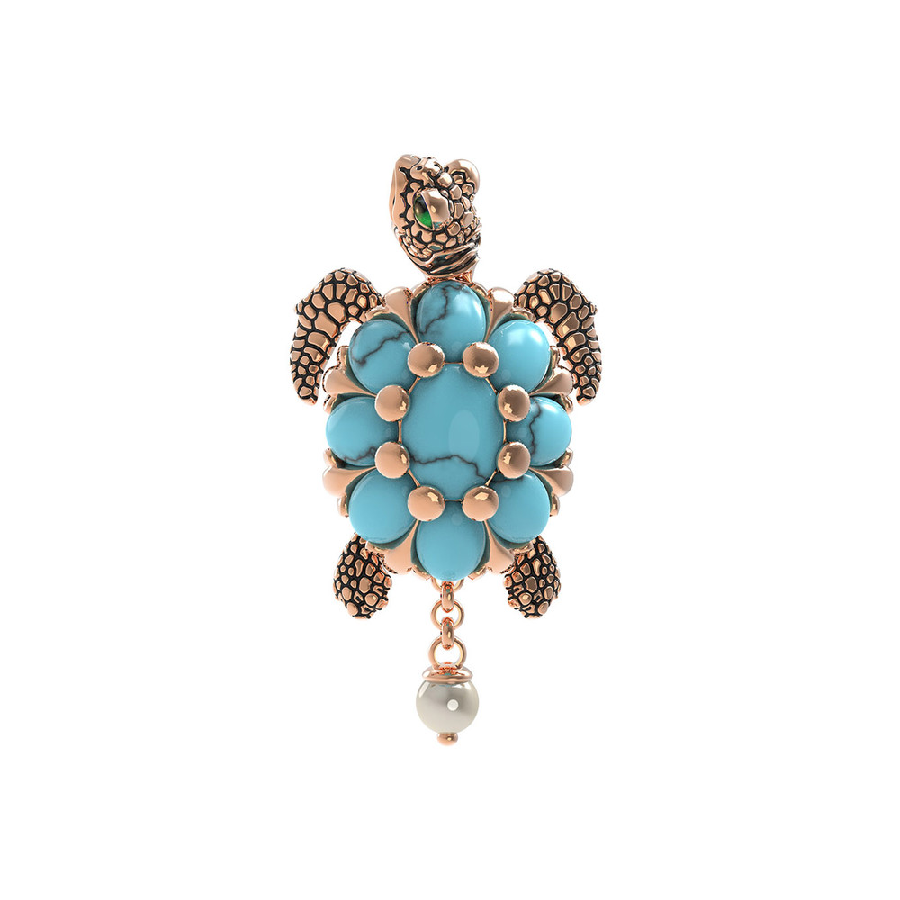 Подвеска из золота c эмалью, жемчугом и бирюзой