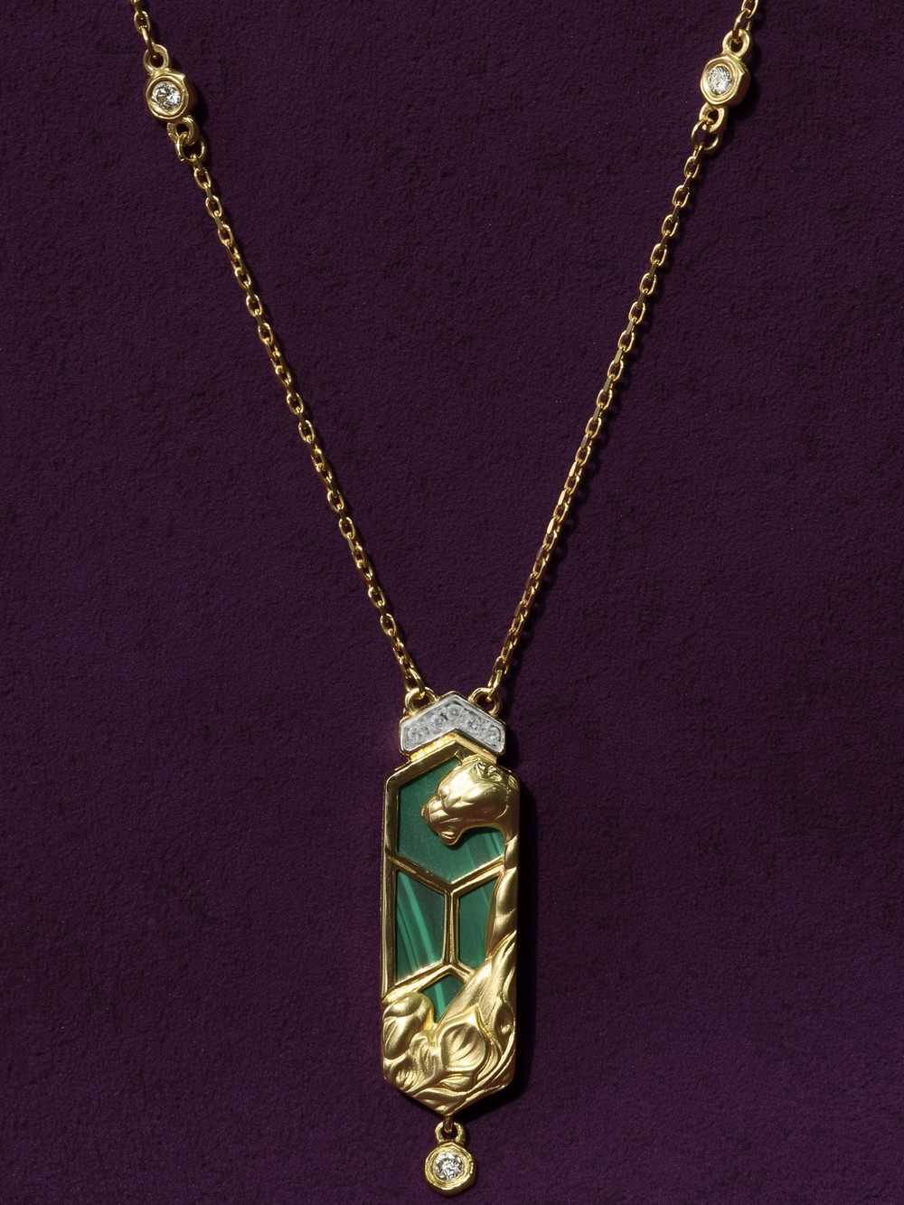 Колье из лимонного золота c бриллиантами и малахитом