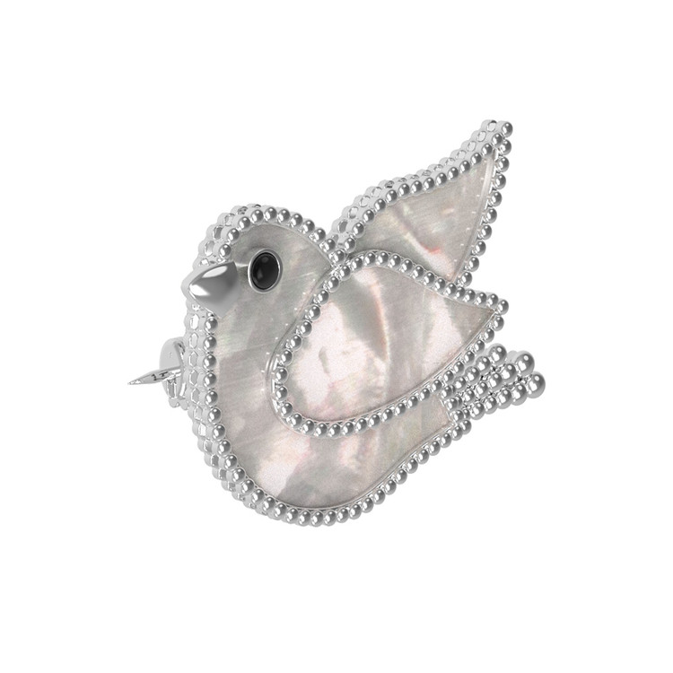 Брошь из белого золота c эмалью и перламутром