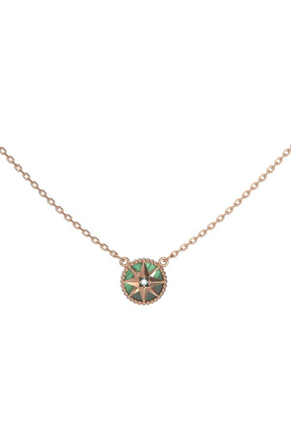 Колье из золота 585 пробы c бриллиантами и малахитом