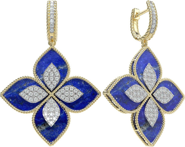 Серьги из лимонного золота c бриллиантами и лазуритом