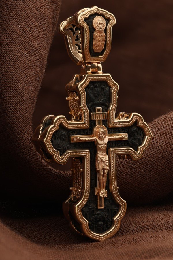 Крест из золота 585 пробы c эбеновым деревом