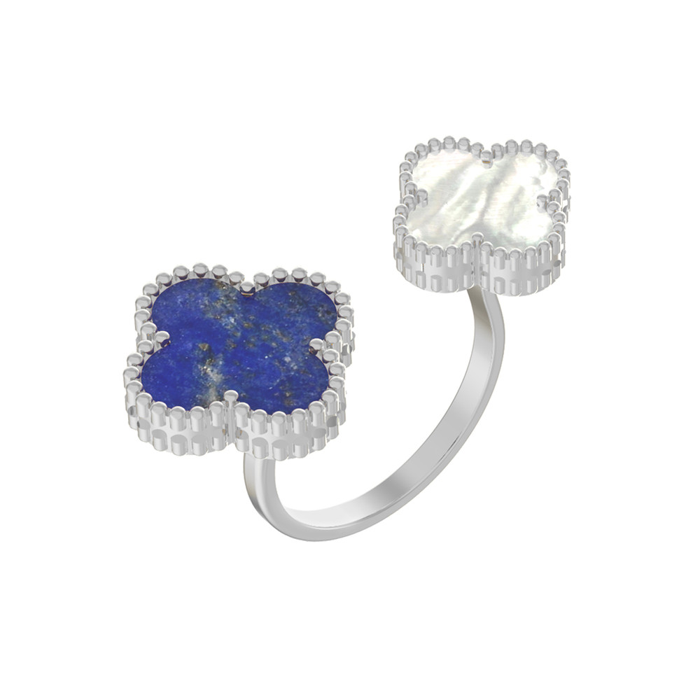 Кольцо из белого золота c лазуритом и перламутром