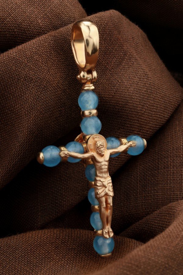 Крест из золота c жадеитом