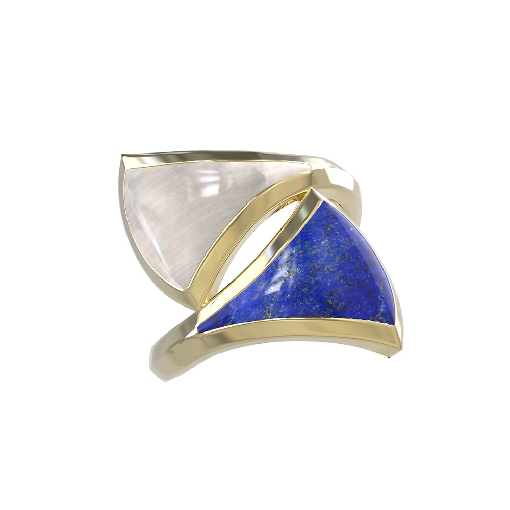 Кольцо из лимонного золота c лазуритом и перламутром