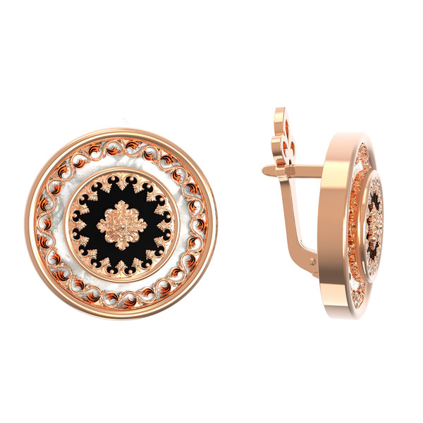 Серьги из золота c ониксом и перламутром