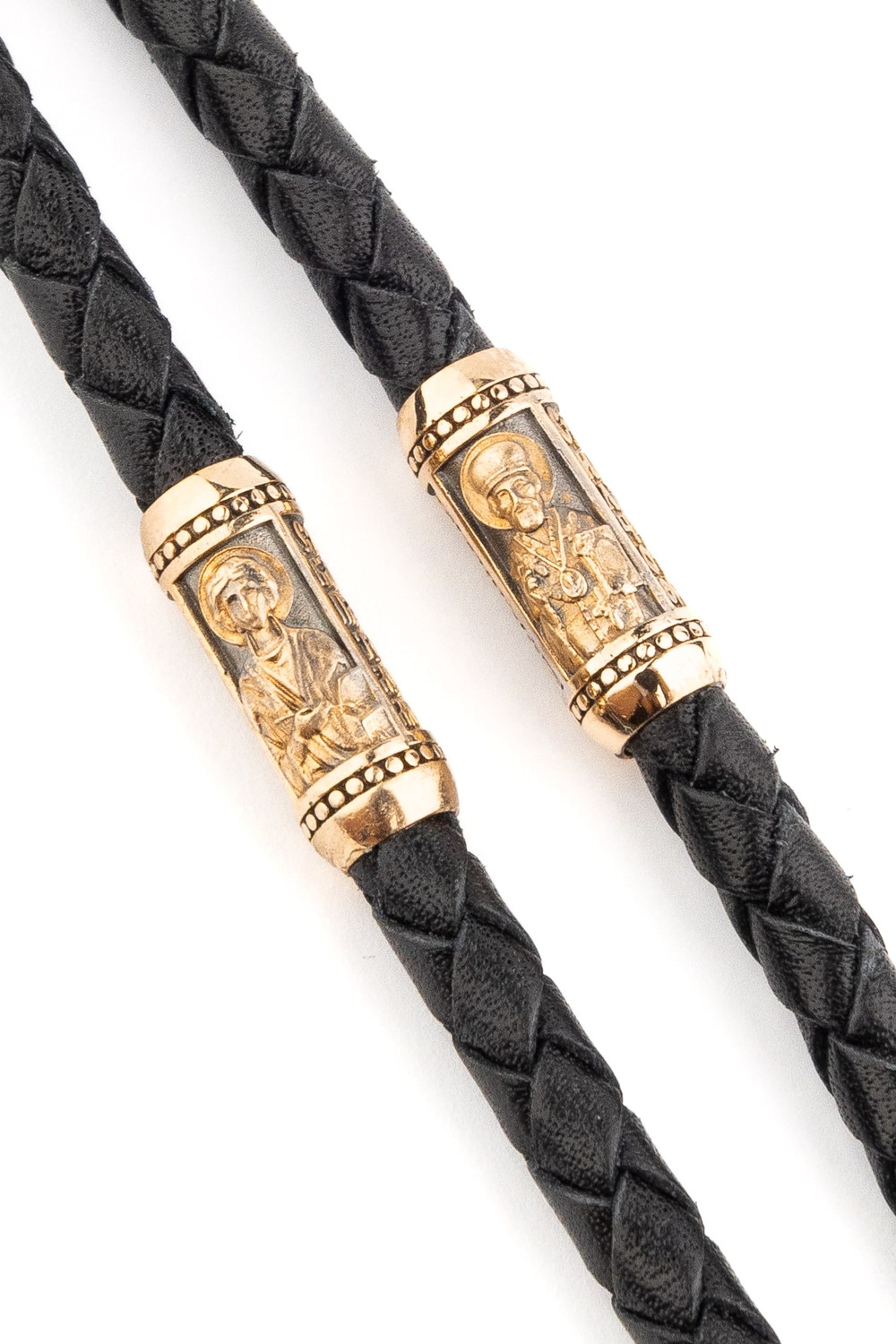 Гайтан из золота c кожаным шнурком