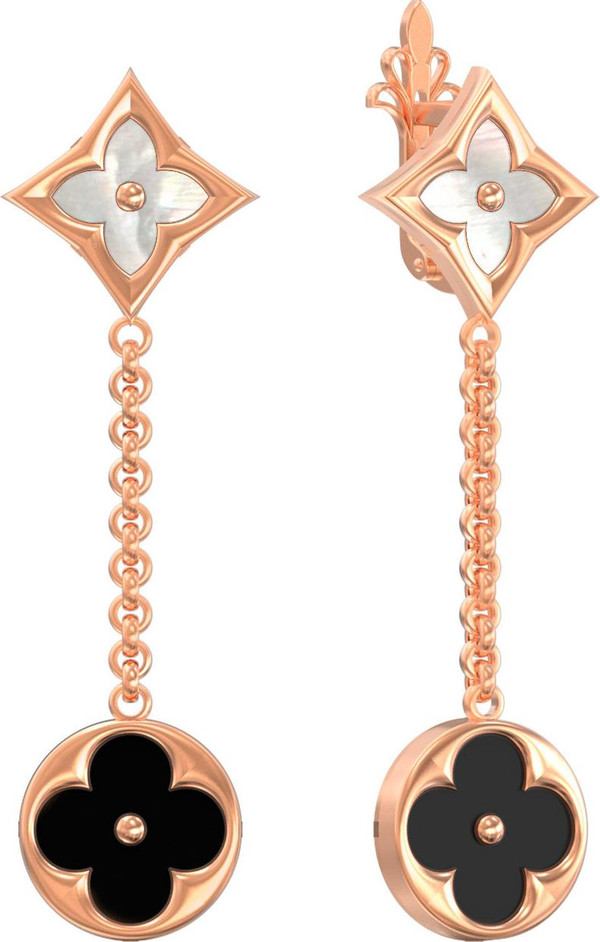 Серьги из золота c ониксом и перламутром