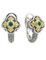 Серьги из серебра 925 пробы и золота 750 пробы c хризопразом и рубином