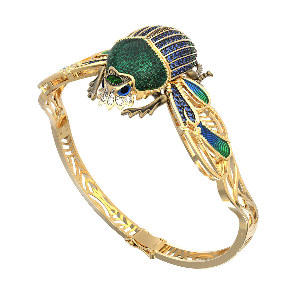 Браслет из лимонного золота c эмалью, фианитом, турмалином и эмалью