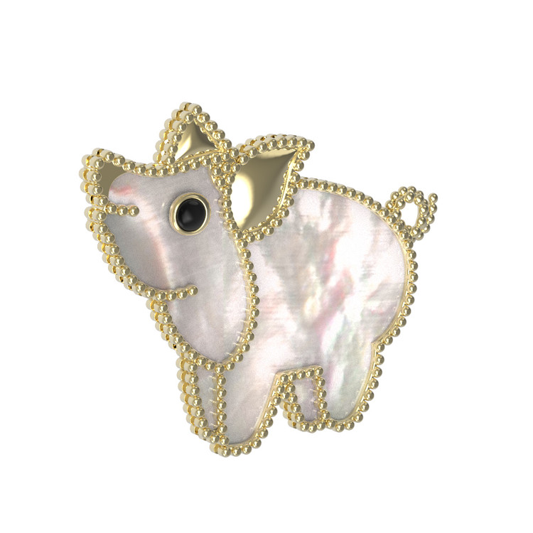 Брошь из лимонного золота c эмалью и перламутром