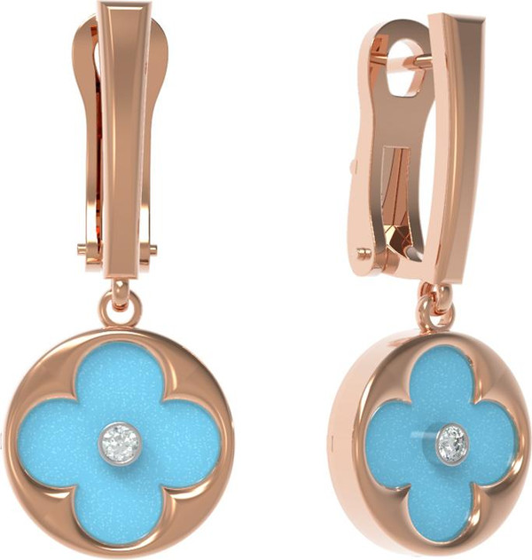 Серьги из золота c бриллиантами и бирюзой