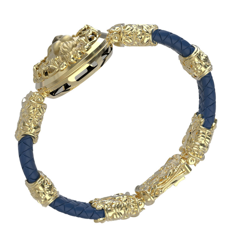 Браслет из лимонного золота c эмалью, кожаным шнурком и ониксом