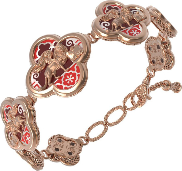 Браслет из золота c эмалью, жемчугом и перламутром