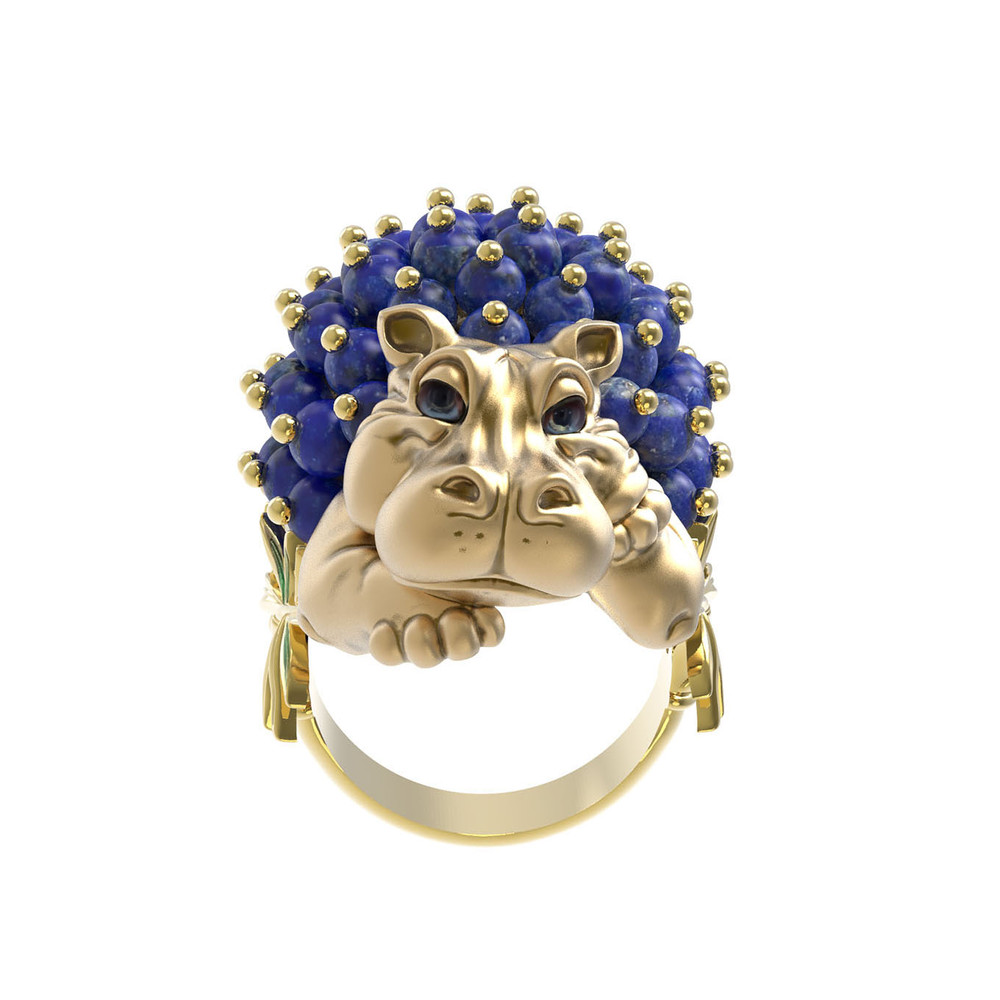 Кольцо из лимонного золота c эмалью и лазуритом