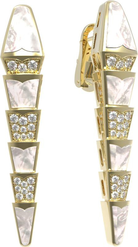 Серьги из лимонного золота c бриллиантами и перламутром