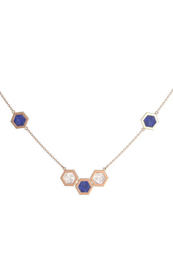 Колье из золота 585 пробы c лазуритом и перламутром