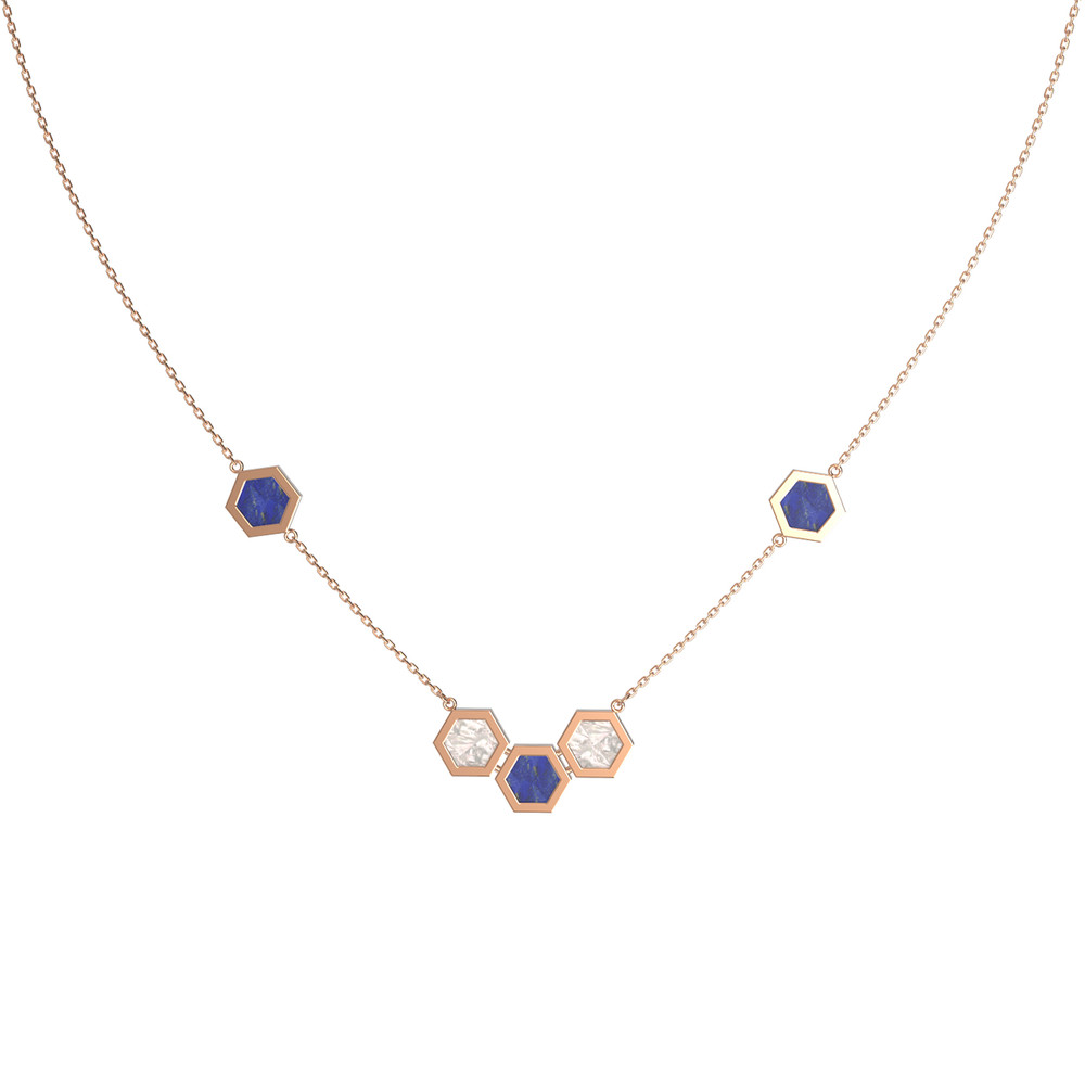 Колье из золота c лазуритом и перламутром