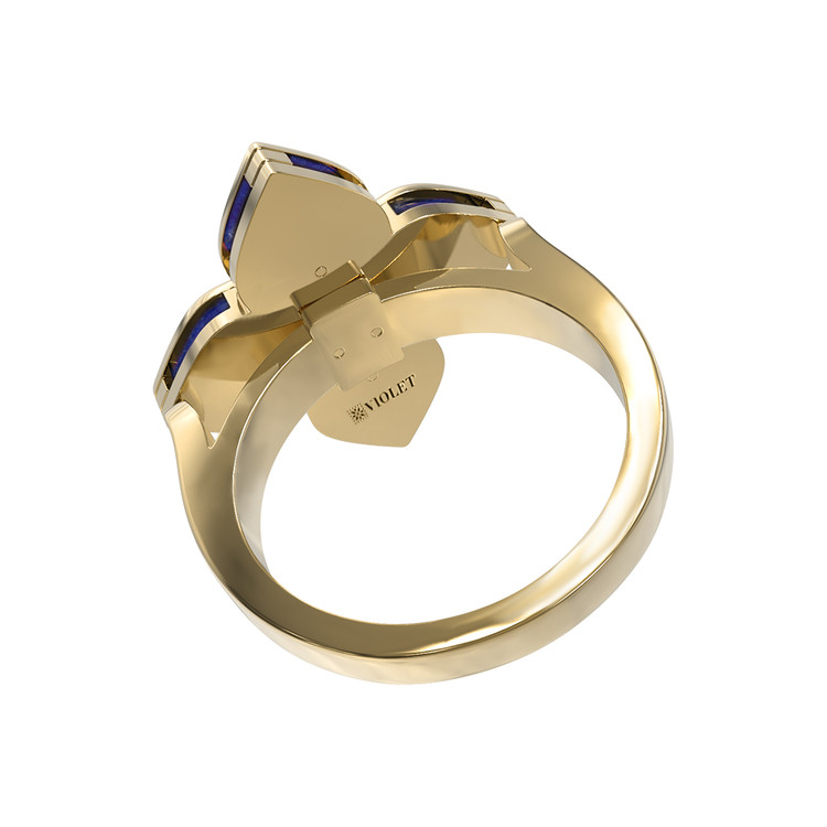 Кольцо из лимонного золота c бриллиантами и лазуритом